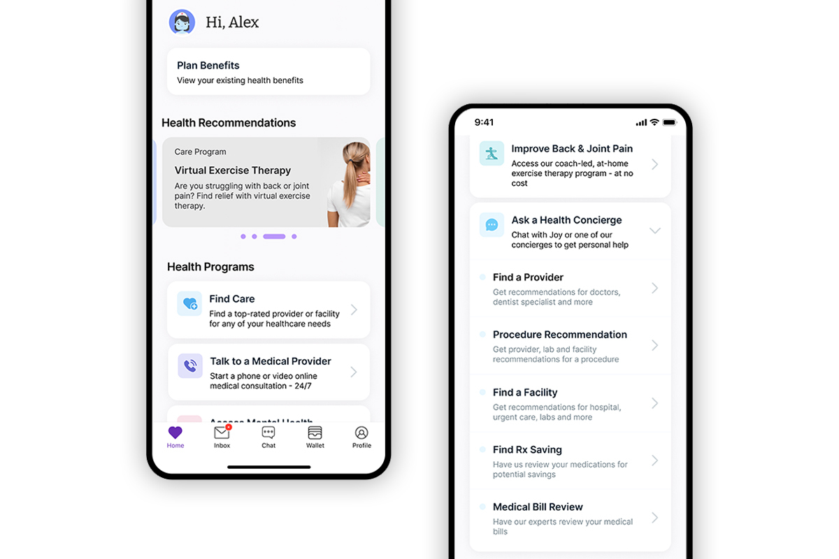 Picture of the HealthJoy app on a smart phone + white background